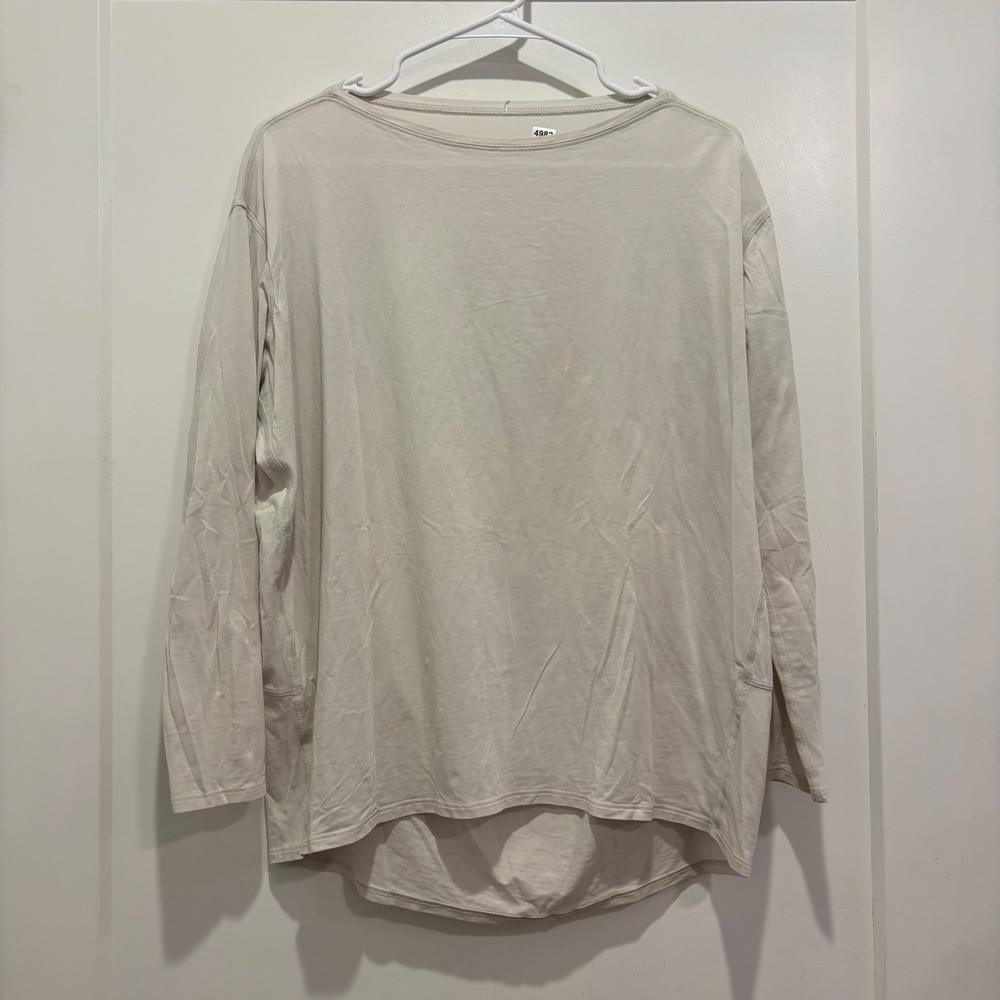 Lululemon Womens Long Sleeve Boat Neck High Low Hem Top Beige Ivory Size 10